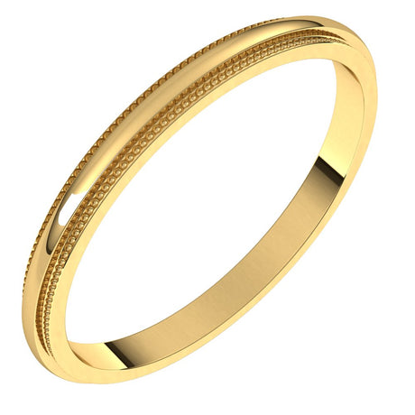 14K Yellow Gold 2 mm Milgrain Stepped-Edge Half Round Band Size 8