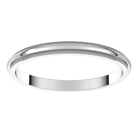 14K White 2 mm Milgrain Stepped-Edge Half Round Band Size 5