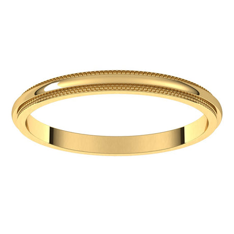 14K Yellow Gold 2 mm Milgrain Stepped-Edge Half Round Band Size 8