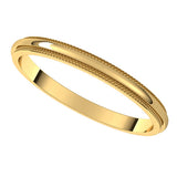 14K Yellow Gold 2 mm Milgrain Stepped-Edge Half Round Band Size 8