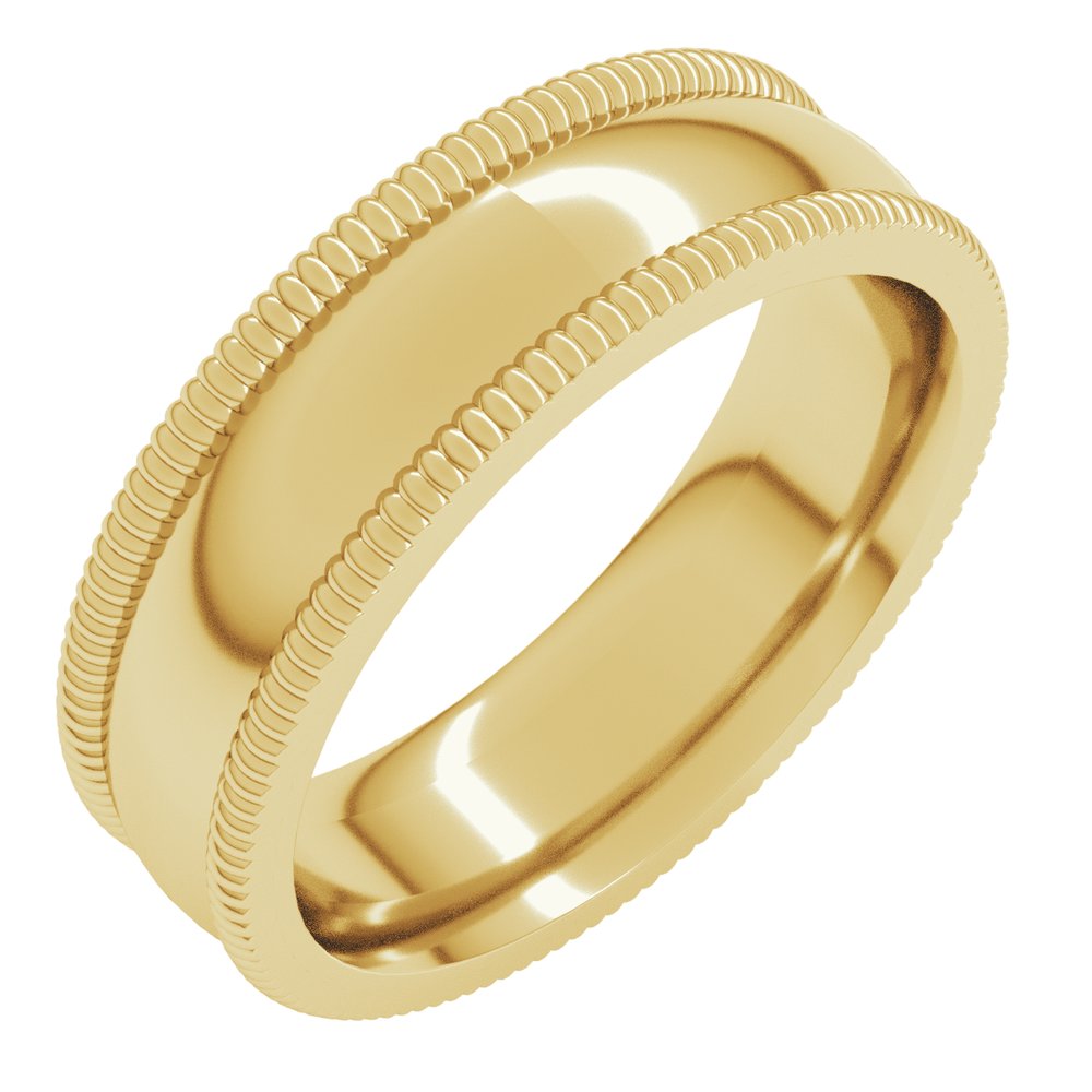 14K Yellow 6 mm Extra Large Milgrain Comfort-Fit Half Round Band Size 6.5