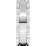 Platinum 6 mm Extra Large Milgrain Comfort-Fit Half Round Band Size 7.5