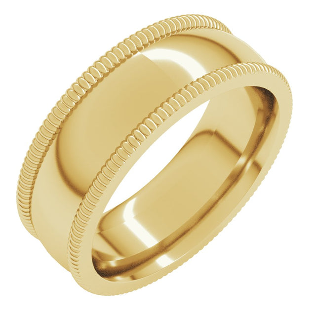 10K Yellow 7 mm Extra Large Milgrain Comfort-Fit Half Round Band Size 10