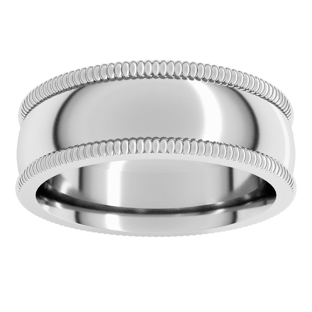 14K White 7 mm Extra Large Milgrain Comfort-Fit Half Round Band Size 8.5