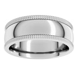 14K White 7 mm Extra Large Milgrain Comfort-Fit Half Round Band Size 8.5