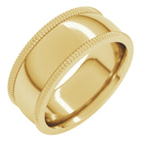 14K Yellow 8 mm Extra Large Milgrain Comfort-Fit Half Round Band Size 10.5