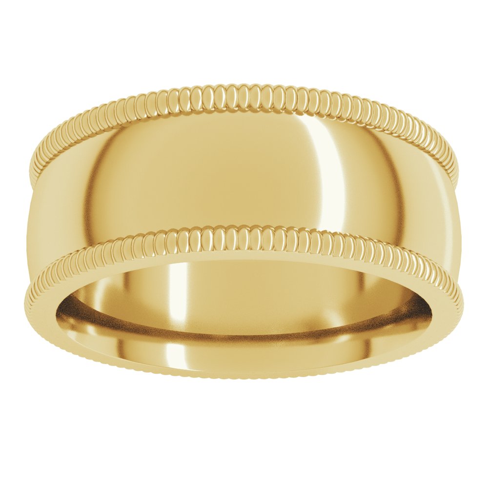 14K Yellow 8 mm Extra Large Milgrain Comfort-Fit Half Round Band Size 10.5