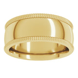 14K Yellow 8 mm Extra Large Milgrain Comfort-Fit Half Round Band Size 10.5