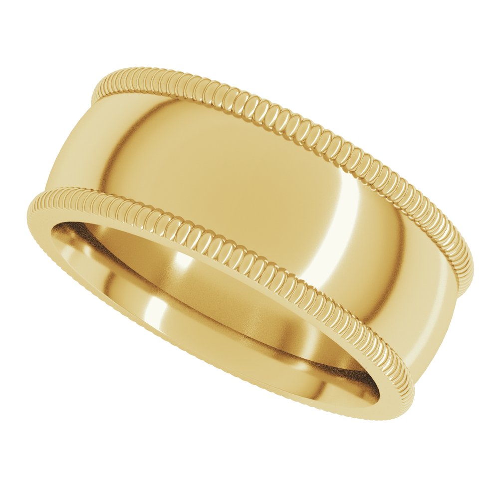 14K Yellow 8 mm Extra Large Milgrain Comfort-Fit Half Round Band Size 10.5