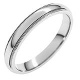 10K White Gold 3 mm Milgrain Stepped-Edge Half Round Band Size 8.5