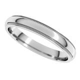 10K White Gold 3 mm Milgrain Stepped-Edge Half Round Band Size 8.5