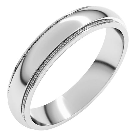 10K White Gold 4 mm Milgrain Stepped-Edge Half Round Band Size 8