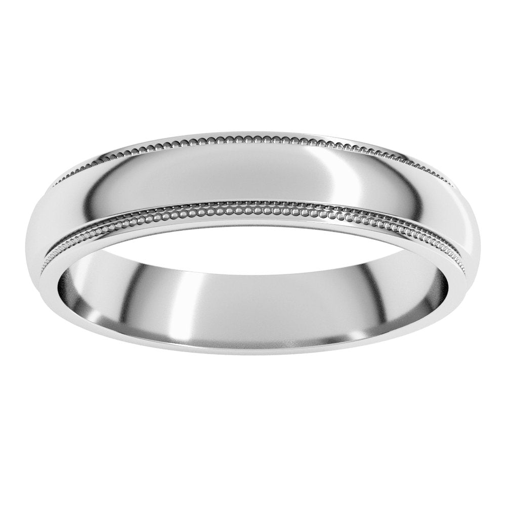 10K White Gold 4 mm Milgrain Stepped-Edge Half Round Band Size 8