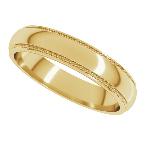 14K Yellow 4 mm Milgrain Stepped-Edge Half Round Band