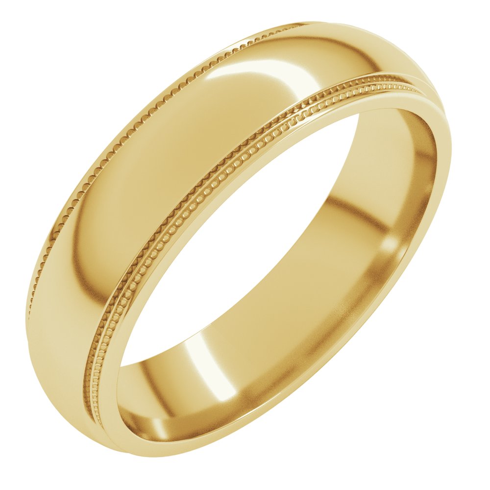 14K Yellow Gold 5 mm Milgrain Stepped-Edge Half Round Band Size 11