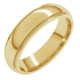 14K Yellow Gold 5 mm Milgrain Stepped-Edge Half Round Band Size 11