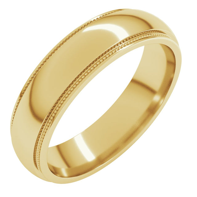 14K Yellow Gold 5 mm Milgrain Stepped-Edge Half Round Band Size 11
