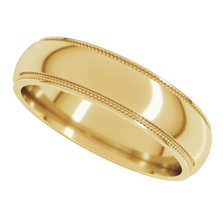 14K Yellow Gold 5 mm Milgrain Stepped-Edge Half Round Band Size 9