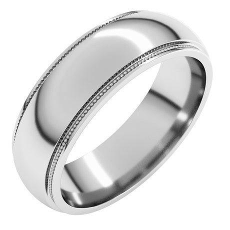 14K White 6 mm Milgrain Stepped-Edge Half Round Band Size 10