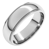 10K White Gold 6 mm Milgrain Stepped-Edge Half Round Band Size 12