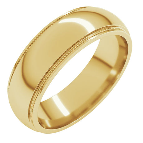 18K Yellow Gold 6 mm Milgrain Stepped-Edge Half Round Band Size 8.5
