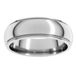 10K White Gold 6 mm Milgrain Stepped-Edge Half Round Band Size 12