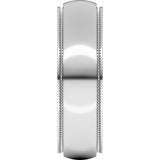 10K White Gold 6 mm Milgrain Stepped-Edge Half Round Band Size 12