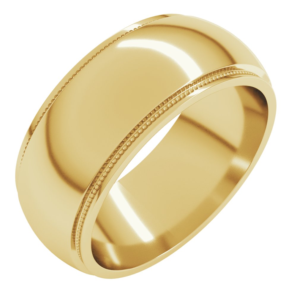 18K Yellow Gold 8 mm Milgrain Stepped-Edge Half Round Band Size 9.5