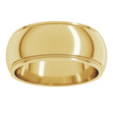 18K Yellow Gold 8 mm Milgrain Stepped-Edge Half Round Band Size 9.5