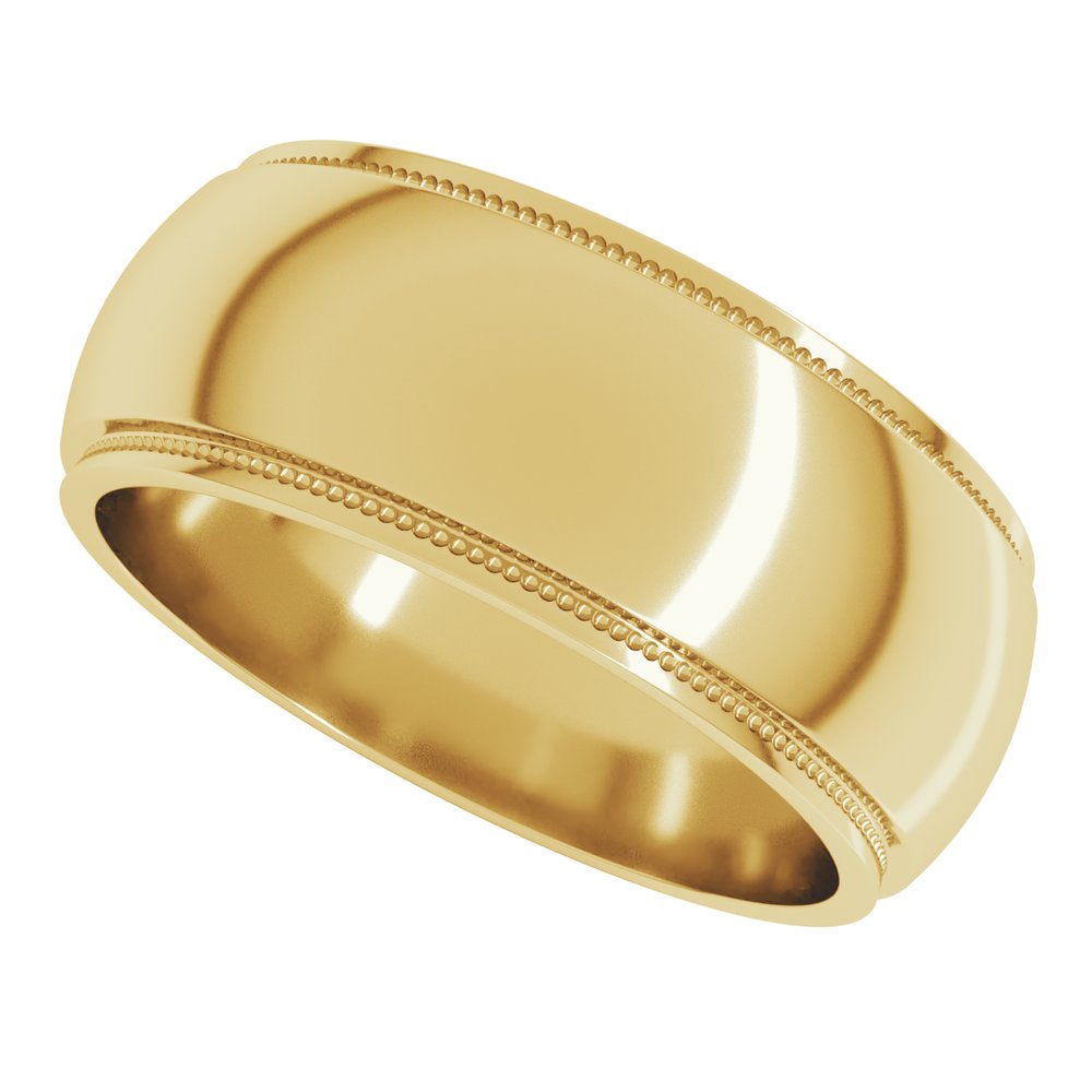 18K Yellow Gold 8 mm Milgrain Stepped-Edge Half Round Band Size 9.5