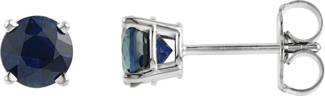 14K White 5 mm Lab-Grown Blue Sapphire Stud Earrings