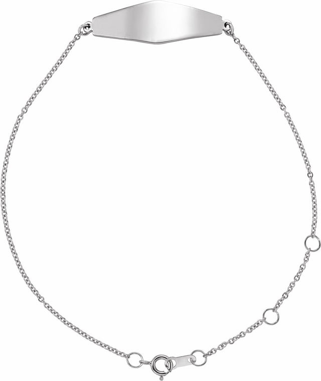14K White Gold Engravable Curved Bar 6 1/2-7 1/2" Bracelet