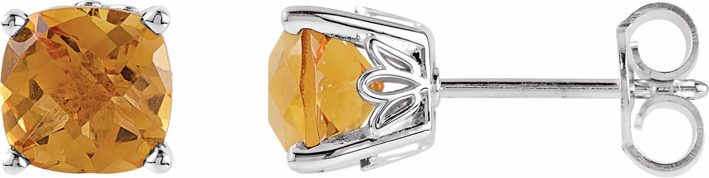 Sterling Silver 6x6 mm Cushion Natural Citrine Earrings