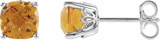 Sterling Silver 6x6 mm Cushion Natural Citrine Earrings