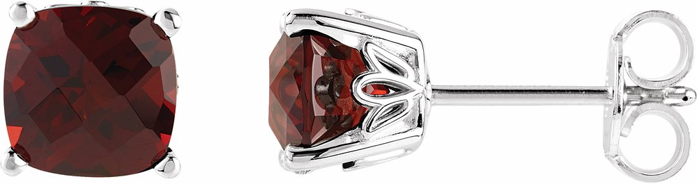 14K White Gold Natural Mozambique Garnet Scroll Setting® Earrings
