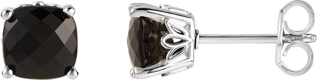 14K White Gold 6x6 mm Cushion Natural Black Onyx Earrings