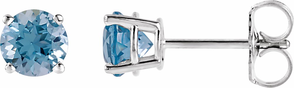 14K White Gold 5 mm Natural Aquamarine Earrings