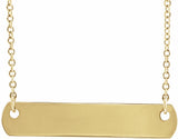 14K Yellow Gold Engravable Bar 18" Necklace