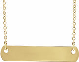 14K Yellow Engravable Bar 18" Necklace