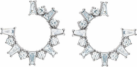 14K White 1 CTW Natural Diamond Front-Facing Hoop Earrings