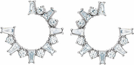 14K White Gold 1 CTW Natural Diamond Front-Facing Hoop Earrings 