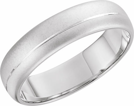 14K White 6 mm Grooved Band with Beadblast Finish  Size 7.5