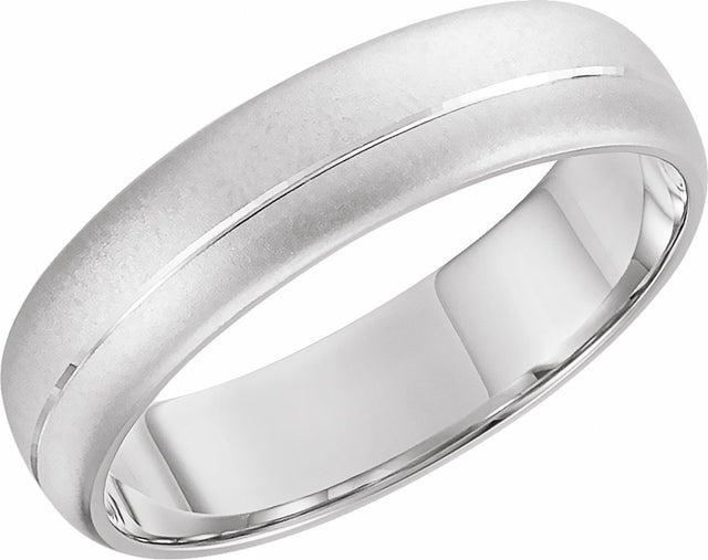 14K White 6 mm Grooved Band with Beadblast Finish  Size 7.5