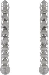 14K White Beaded 15 mm Hoop Earrings