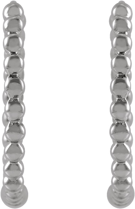 14K White Beaded 15 mm Hoop Earrings