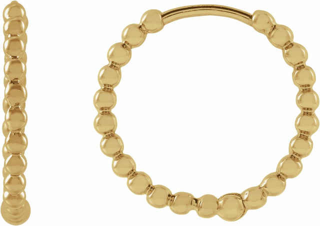 14K Yellow Gold Beaded 15 mm Hoop Earrings