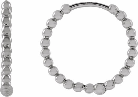 14K White Gold Beaded 15 mm Hoop Earrings