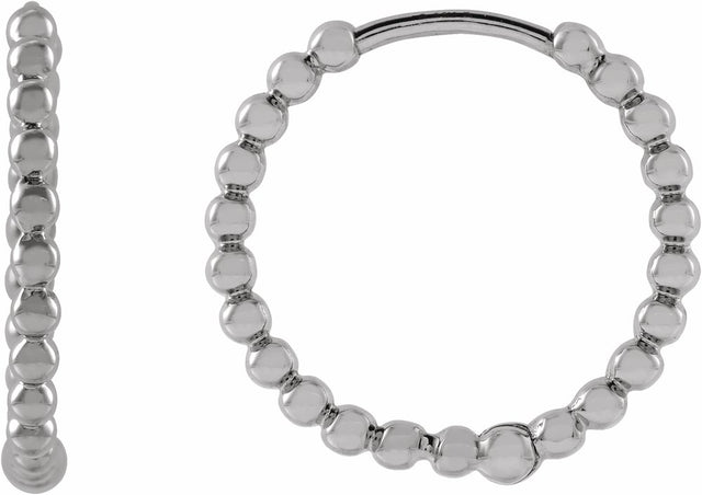 14K White Gold Beaded 15 mm Hoop Earrings