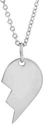 Sterling Silver 17x10 mm Left Broken Heart 16-18" Necklace