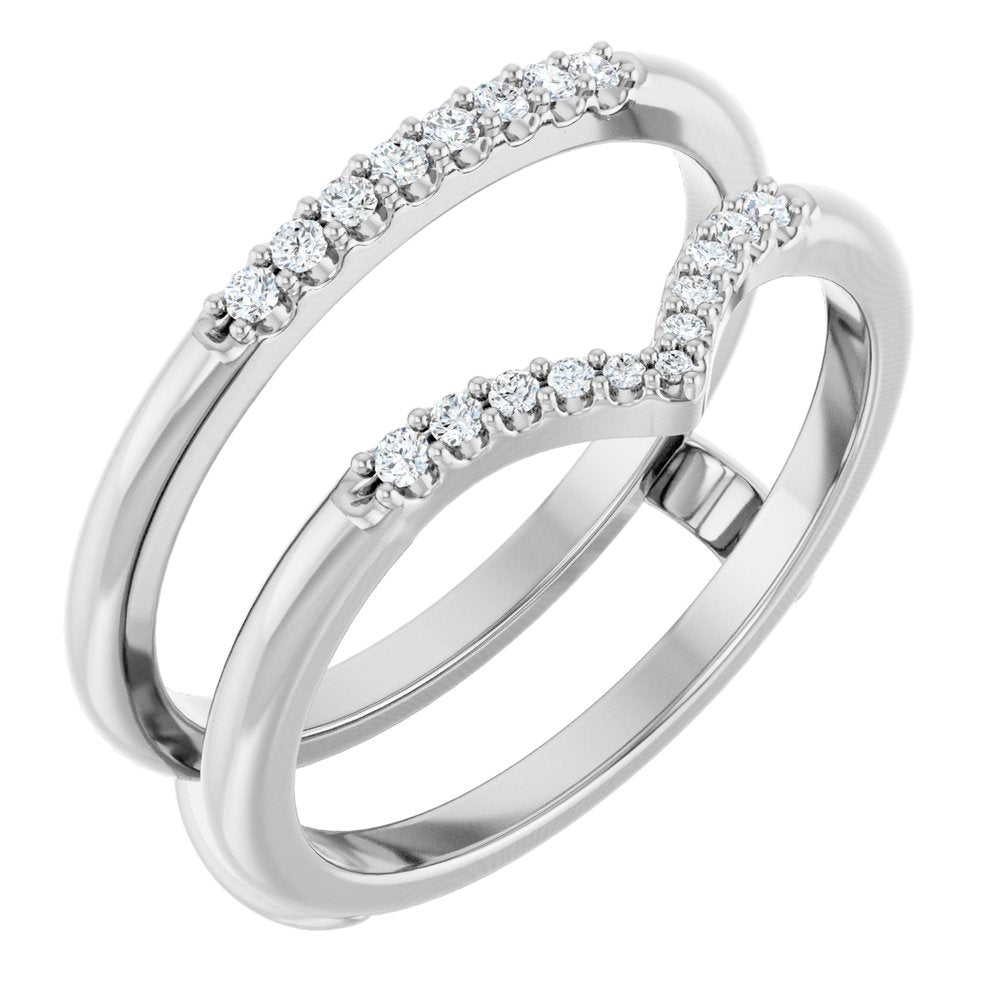 14K White 1/8 CTW Natural Diamond Half Tapered V Ring Guard